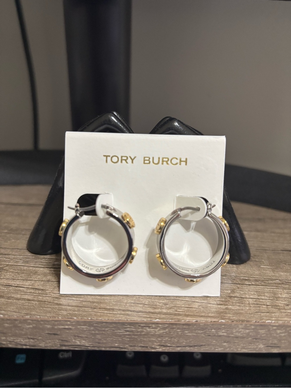 Tory Burch Small Icon Two-Tone Hoop Earrings Silver & Gold